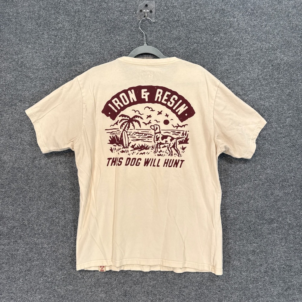 Iron and Resin Tshirt Mens Large Beige Dog Graphic Beach Surf Cotton Tee